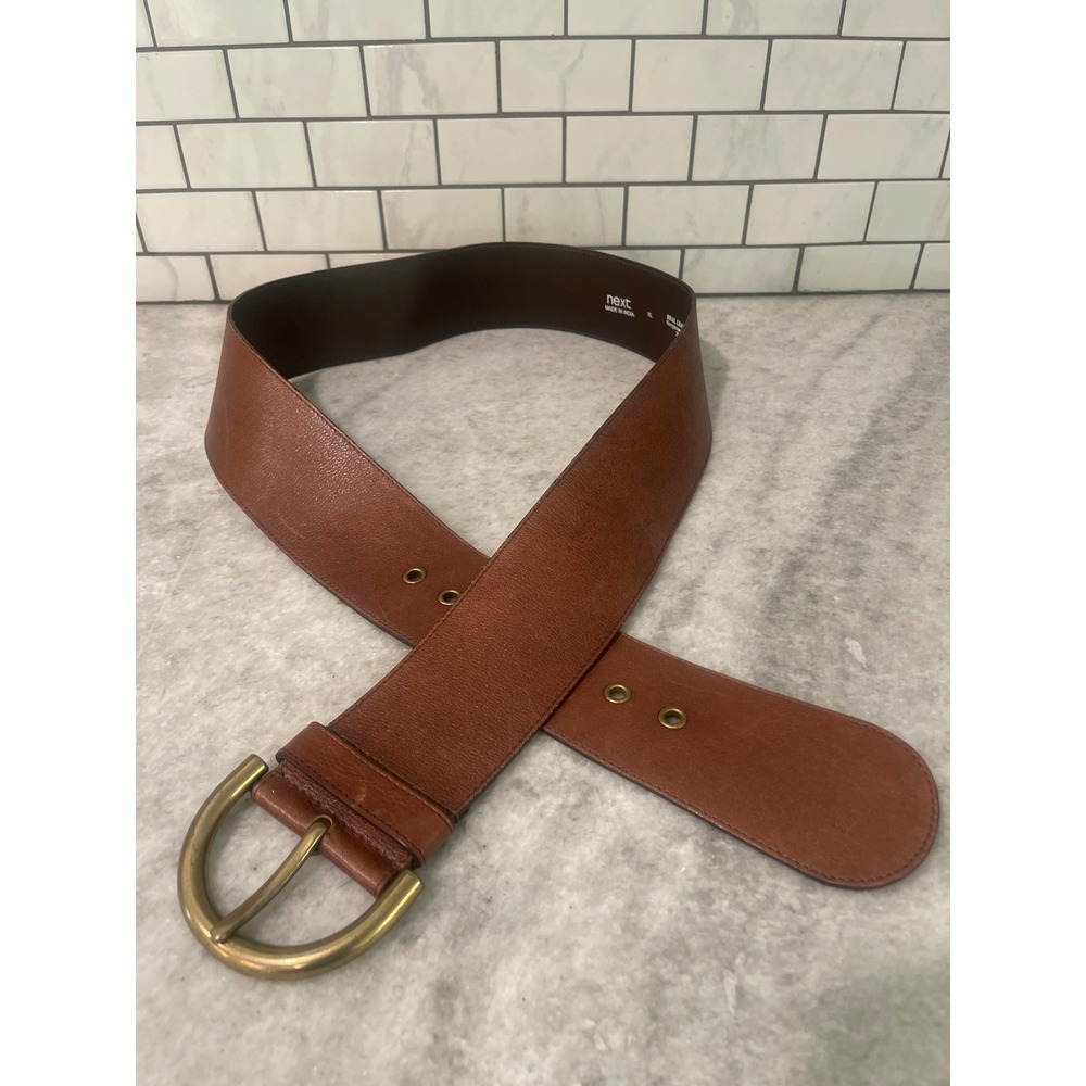 Next Belt Women XL Brown Leather Wide Waist Cinch Gold Buckle 373092-72
